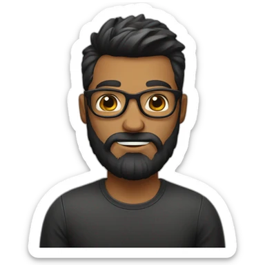 Genera un emoji de un hombre estilo hipster, con cabello negro, barba completa pero corta, color de piel caucásica, sin anteojos sticker