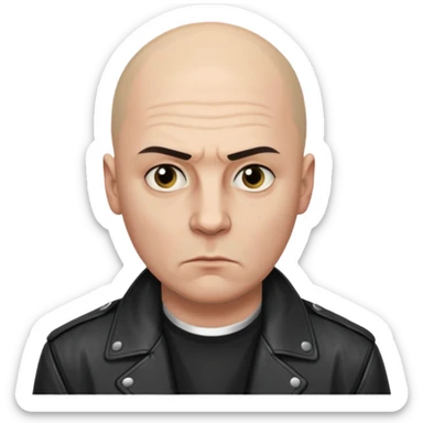 Bald Russian 1990s gangster emoji, leather jacket, , serious face sticker