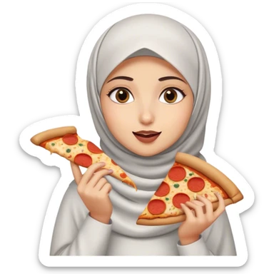 Muslim girl with hijab eating pizza sticker