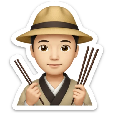 Chinese guy with a hat and chopsticks sticker