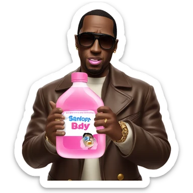 P diddy holding pink baby oil bottle sticker
