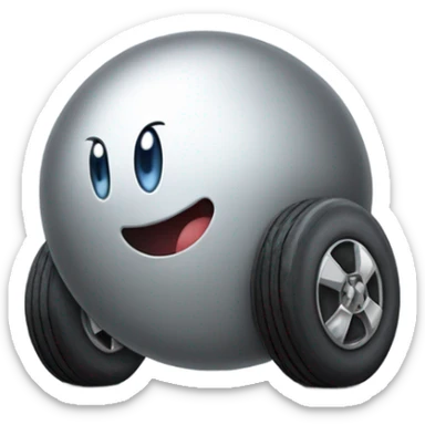 Metal cute Kirby ball driving on 4 car wheels sticker