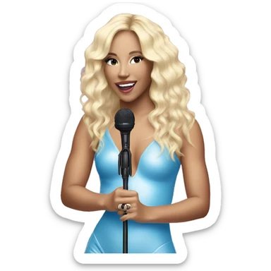 Blonde, caucasian singer wearing a pink and blue bodysuit and holding a microphone eras tour sticker