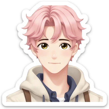 Gorgeous romantic hot attractive anime style modern gentlemanly anime shojo guy with pretty ponytail hair and colorful eyes and blushing face aesthetic trending style  pastelcore cottagecore kawaiicore sticker