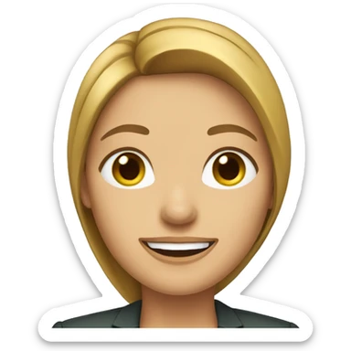 executive woman running, long straight golden brown hair, green eyes, business suit sticker