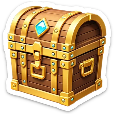 Clash of Clans aesthetic: Cinematic Playful Pixel 3D Treasure Chest Portrait Emoji, rendered in a 3D vector-style similar to standard emojis with minimal shading and bold, simplified shapes. A compact, distinct form with signature details, softly glowing with a pixelated adventure charm. Simplified yet unmistakably iconic, highly detailed and consistent, glowing with a soft radiance and high shine. Stylized with a touch of classic pixel-art charm and a soft glowing outline, capturing the essence of a beloved gaming relic with a friendly, playful manner! sticker