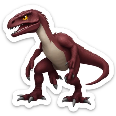 Maroon edgy badass modern handsome punk velociraptor-dragon-Digimon, full body sticker