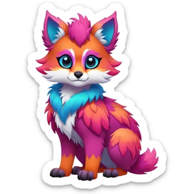 Neon-colored multi-colored cute cool exotic Falvie-Fionbri-fantasy-creature-fursona, full body, with markings sticker
