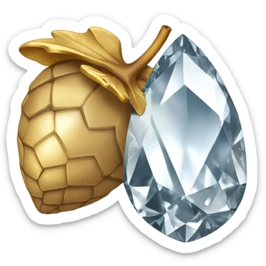 a diamond in the shape of an acorn, sparkling cut diamond, with stem of gold sticker