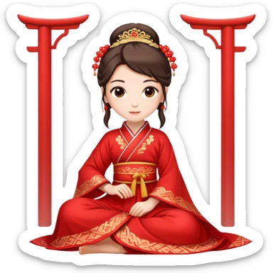 Beautiful girl wearing red Hanfu wedding dress sitting sticker