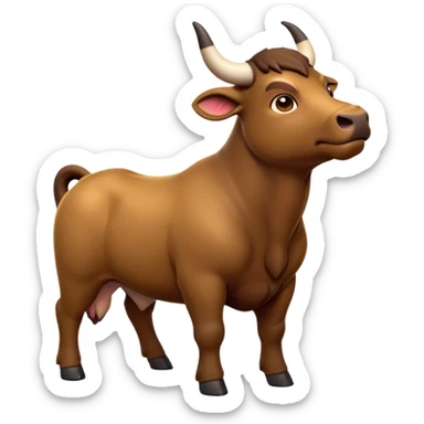 cinematic-[brown bull]-realistic-full-body-standing-emoji,-tail-flicking-lazily,-head-tilted-dramatically,-sleek-[brown]-fur,-simplified-yet-realistic-focused-features,-highly-detailed,-glowing-with-an-almost-sarcastic-glow sticker