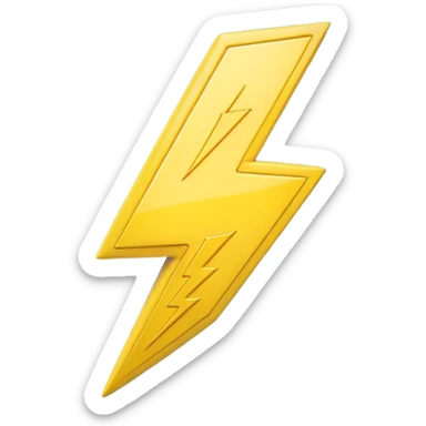 A cute 3D render icon of a lightning bolt shape. Rounded edges, plump and glossy yellow plastic material. Soft studio lighting, cheerful style. Isolated on a clean light blue gradient background. High quality, minimalist design isolated on a solid black background. sticker