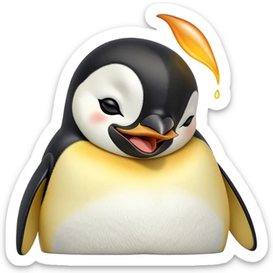 Cinematic Cute Yawning Emperor Penguin Portrait Emoji, Head tilted slightly with a dramatic, wide-open yawn, showcasing smooth, downy feathers with a striking contrast and sleepy, half-closed eyes, Simplified yet irresistibly adorable features, highly detailed, glowing with a soft, cozy polar glow, high shine, relaxed yet expressive, stylized with a touch of whimsical charm, soft glowing outline, capturing the essence of a drowsy yet affectionate arctic guardian that seems ready to stretch out and nap! sticker
