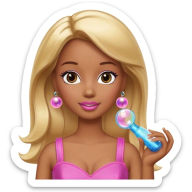 Brown skin blonde hair barbie with bubbles sticker