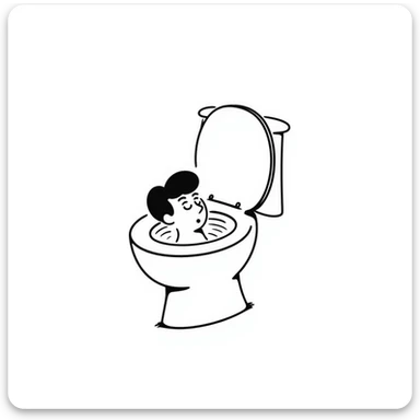 Toilet with a human head sticking out from the bowl sticker