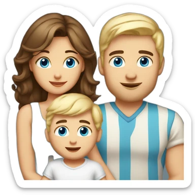 Brunette mommy & dad and 2 years boy with blue eyes and 1 month blond baby sticker