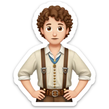 German person with brown curly hair in typical Bavarian clothing (lederhosen) shrugging and looking lost sticker