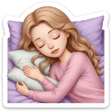 girl with pale skin and long wavy light brown hair in light pink clothes sleeping alone sticker
