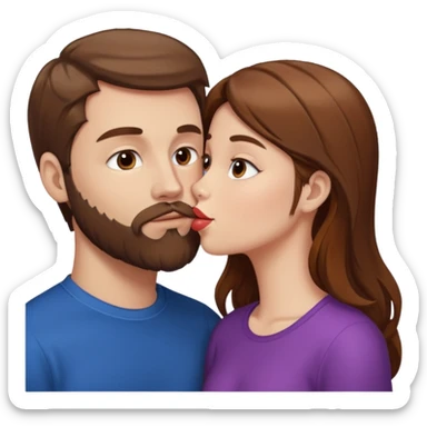White man with brown hair and beard kissing lips with a white girl with brown hair sticker