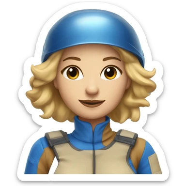 Pretty Honey blonde woman fair skin in blue helmet and blue flight jumpsuit  sticker