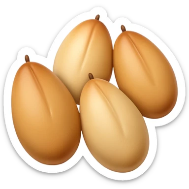 four plump smooth quenelles in a neat row, pale golden-beige, no plate or extras, soft lighting, subtle shadows, emoji scale sticker