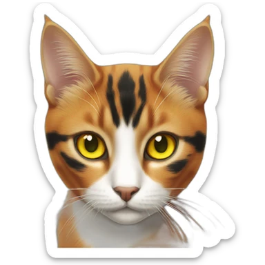 Orange black cat with yellow eyes and green pupils sticker