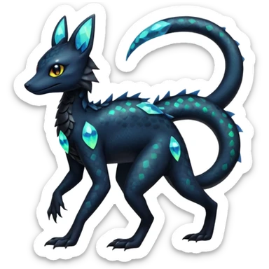 L Scaley Exotic Salandit-Aurorus-Umbreon-Fakémon-hybrid-creature (full body), 4 legs sticker