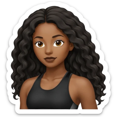 Femme noire avec cheveux longs ondulés qui fait du sport en tenue noire sticker
