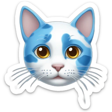 spotted blue and white cartoon cat with a blue right ear, and a spot around the right eye sticker