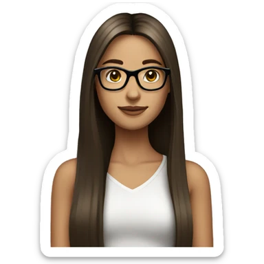 Pretty girl with long brown straight hair with black glasses sticker