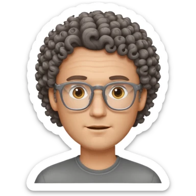 homme blanc avec cheveux brun frisés et lunettes grise sticker