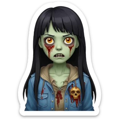 Faça uma mulher zumbi de franja cabelo longo preto 🧟‍♀️ sticker