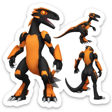  Cool Edgy Black Orange Digimon-Fakemon-Guilmon-Velociraptor-Dragon-Mecha full body sticker