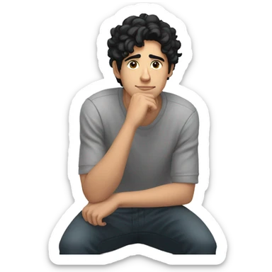 thinking with his hand on chin white young male with black hair  sticker