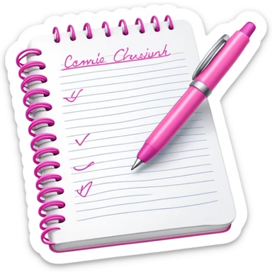 simple and clear hand writing in a notebook with a pink pen sticker