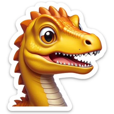 Cinematic Cute Velociraptor Portrait Emoji, Head tilted playfully with a mischievous grin, featuring a compact, agile form with bright, sparkling eyes and a slightly curved snout full of playful charm, Simplified yet irresistibly adorable features, highly detailed, glowing with a warm, inviting prehistoric glow, high shine, affectionate and lively, stylized with a touch of whimsical dinosaur mischief, soft glowing outline, capturing the essence of a mischievous yet endearing Velociraptor that seems as if it could dart out of the screen into your arms! sticker