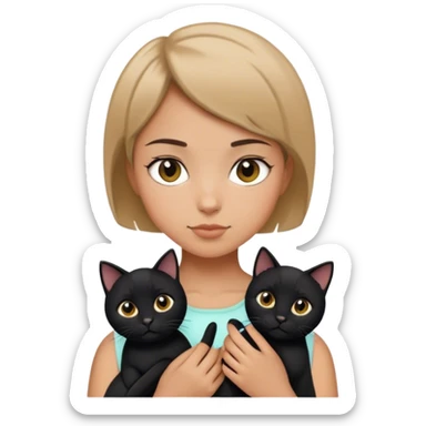 Tan girl with short hair holding two black cats sticker