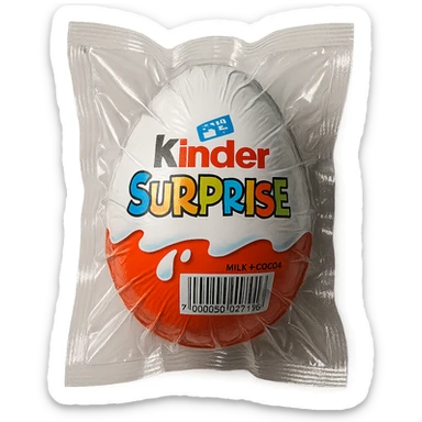 Kinder Surprise egg with standard packaging, glossy and puffy vacuum-sealed style sticker