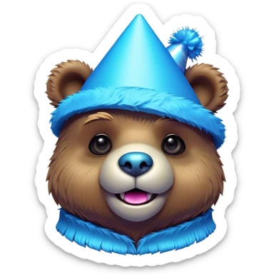 3D, adorable little Pixar style blue neon punk bear wearing a party hat, ultra detailed, each lash, eye, and strand of fur is shown in stunning detail as though captured in a timeless photograph, rich textures, visually rich, so lifelike it feels like it could leap off the page at any moment sticker