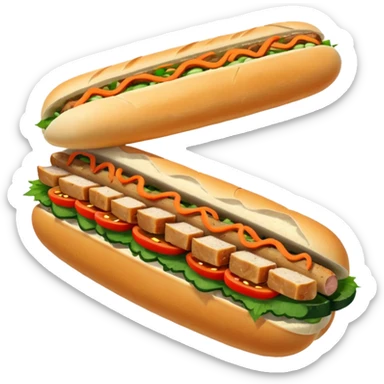 traditional banh mi with char grilled pork emoji 


    Very crusty baguette

    Mayo 

    Pickled carrot 

    Cucumber, coriander/cilantro, green onion, chilli 
 sticker