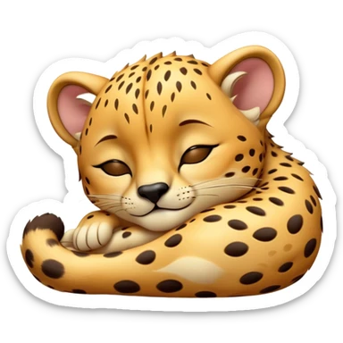 Meme-Worthy Cute Sleeping Cheetah Portrait Emoji, Head resting peacefully with a contented smile, showcasing a lean, muscular build and a luxuriously soft golden spotted Fur, eyes shut in a serene, restful nap, Simplified yet hilariously adorable features, highly detailed, glowing with a soft, drowsy light, high shine, relaxed and utterly lovable, stylized with an air of playful laziness, bright and heartwarming, soft glowing outline, capturing the essence of a comically sleepy cheetah, so meme-worthy it feels like it could instantly become the next viral sensation of adorable slumber! sticker
