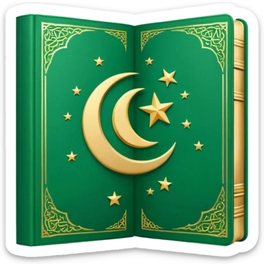 Closed Quran with the Islamic Symbol on it (moon and star) green from left to right sticker