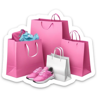 big shopping haul with pink and white bags sticker