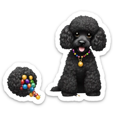 One Small Black Poodle with one  colorful bead necklaces sticker