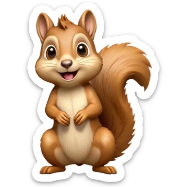 Cinematic Comical Squirrel Portrait Emoji, Head tilted dramatically with an exaggeratedly surprised expression and wide, comical eyes, featuring a petite, sprightly body with a dramatically bushy tail and perky, animated ears, Simplified yet hilariously expressive features, highly detailed, glowing with a slightly sassy woodland glow, high shine, dramatic yet playful, stylized with an air of cheeky forest mischief, soft glowing outline, capturing the essence of a meme-worthy squirrel that looks ready to scamper into viral fame with its playful antics! sticker