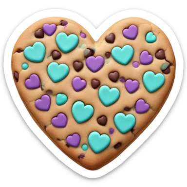 Purple and teal chocolate chip cookie heart sticker