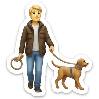 A person holding a dog with rope while walking together sticker