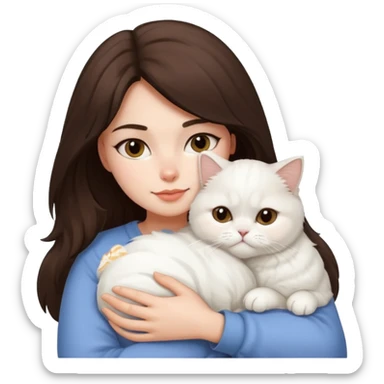 Brunette woman snuggling white Persian cat sticker