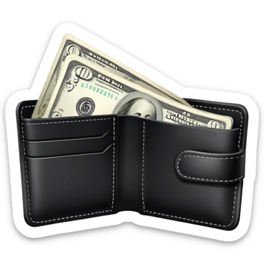 black wallet with a single one dollar bill inside, just one dollar sticker