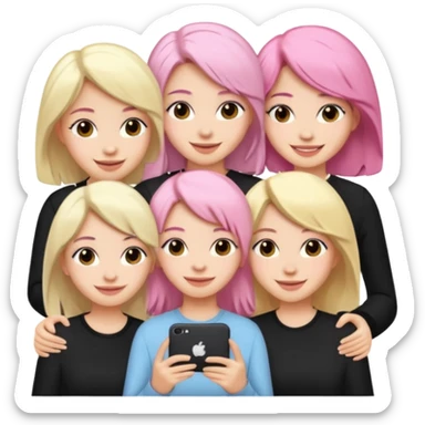 Girlfriend emoji - 5 white girlfriends, 1 with pale pink hair, 2 with black hair, 1 with medium blonde hair  sticker